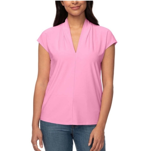 BUFFALO DAVID BITTON Flowy Pink Blouse with Cap Sleeves and V-Neck sz Medium - Picture 1 of 7